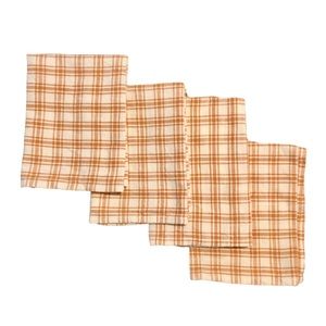 West Elm set of four orange and white checked cloth napkins